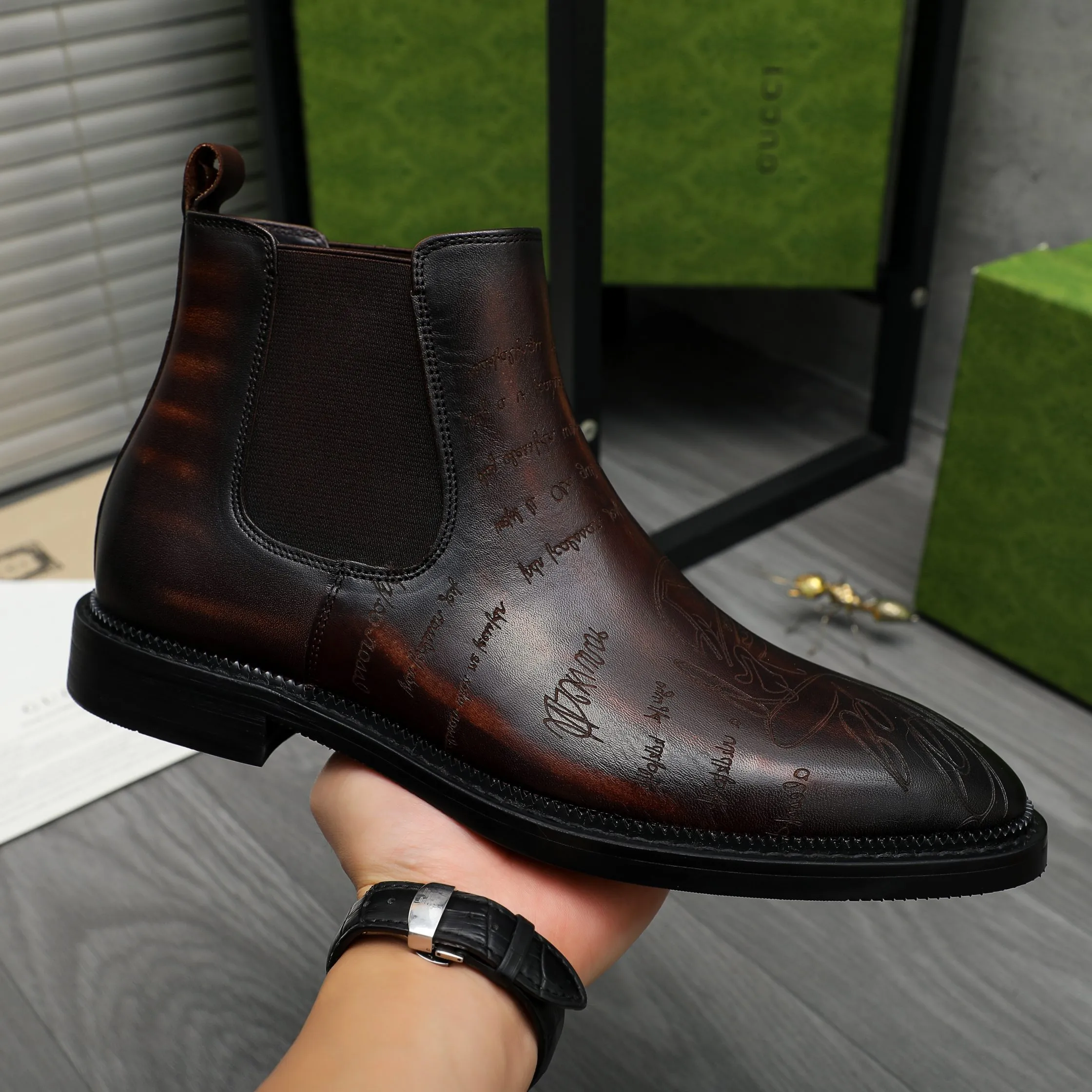 Men's shoes 💰p620 Product trademark: GUCCI "Gucci" high-top business leather shoes Regular size: 37-46 (37.46 custom-made, non-refundable) Product materials: Selected carved cowhide upper, pigskin lining, rubber outsole